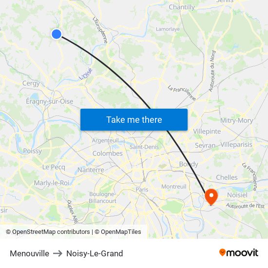 Menouville to Noisy-Le-Grand map