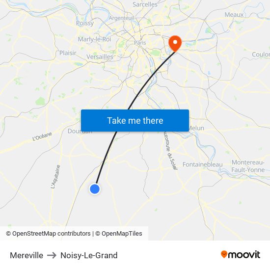 Mereville to Noisy-Le-Grand map