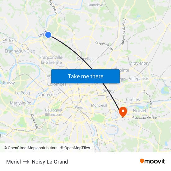 Meriel to Noisy-Le-Grand map