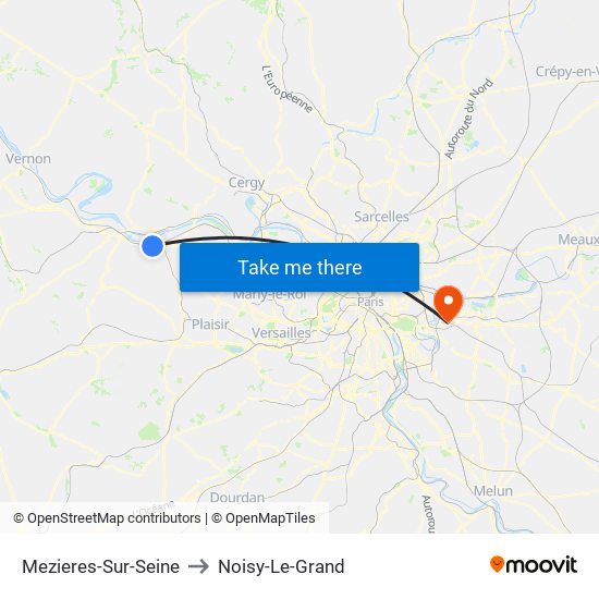 Mezieres-Sur-Seine to Noisy-Le-Grand map