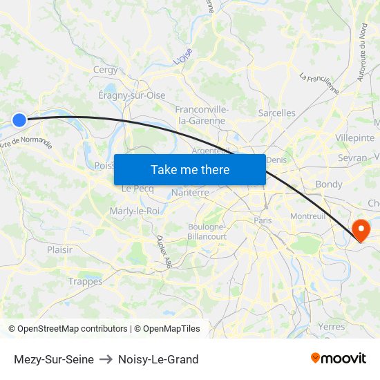 Mezy-Sur-Seine to Noisy-Le-Grand map