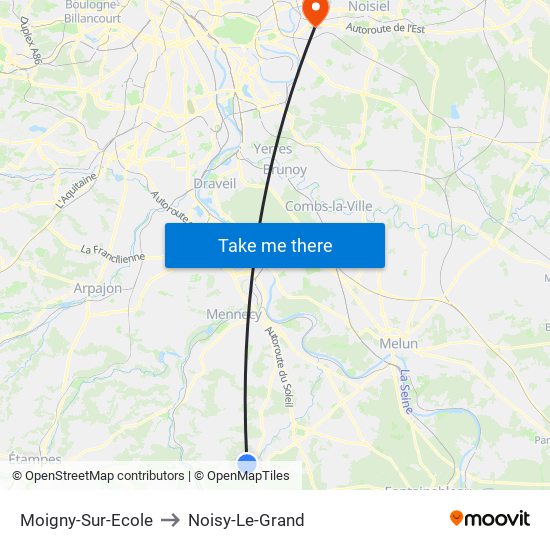Moigny-Sur-Ecole to Noisy-Le-Grand map