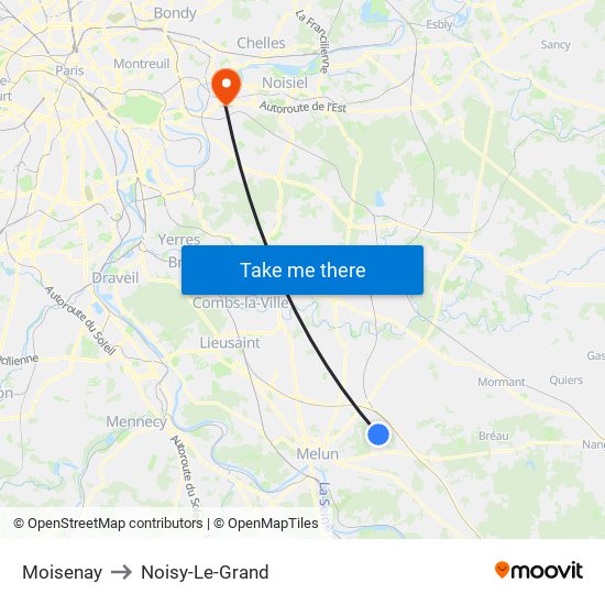 Moisenay to Noisy-Le-Grand map