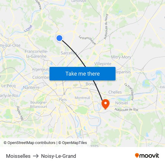 Moisselles to Noisy-Le-Grand map