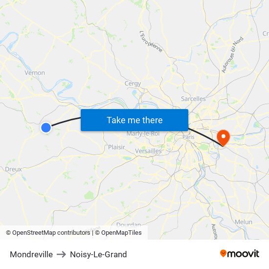 Mondreville to Noisy-Le-Grand map
