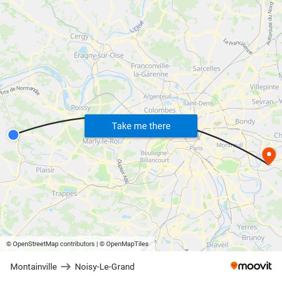 Montainville to Noisy-Le-Grand map