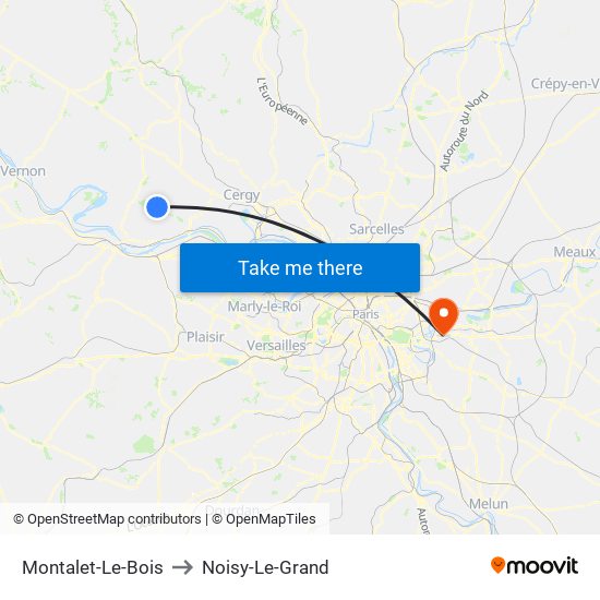 Montalet-Le-Bois to Noisy-Le-Grand map