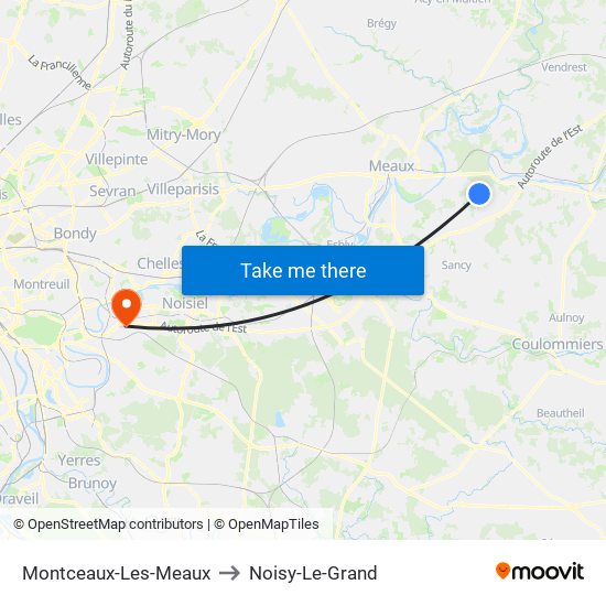 Montceaux-Les-Meaux to Noisy-Le-Grand map