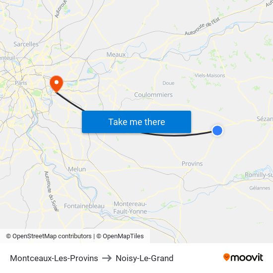 Montceaux-Les-Provins to Noisy-Le-Grand map
