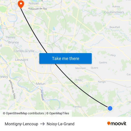 Montigny-Lencoup to Noisy-Le-Grand map