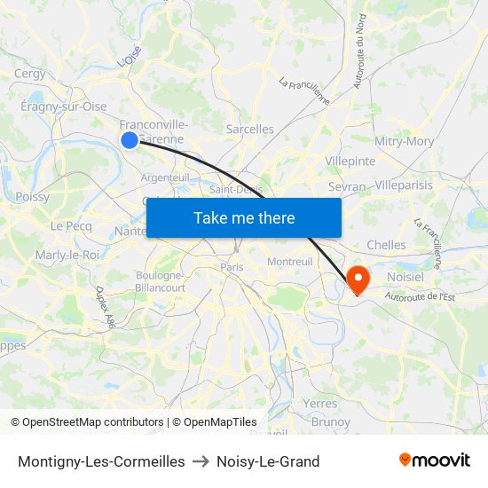 Montigny-Les-Cormeilles to Noisy-Le-Grand map