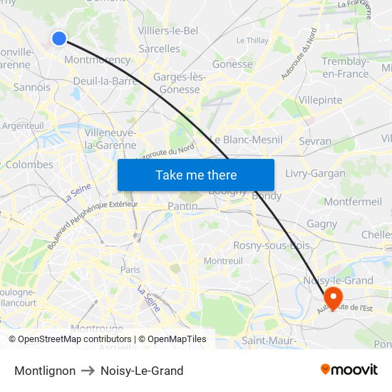 Montlignon to Noisy-Le-Grand map