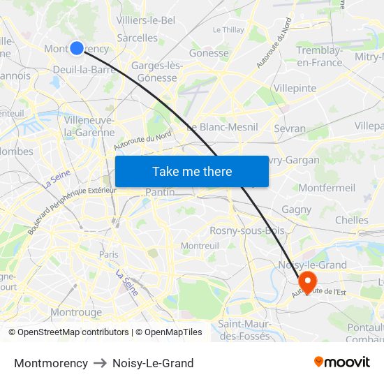 Montmorency to Noisy-Le-Grand map