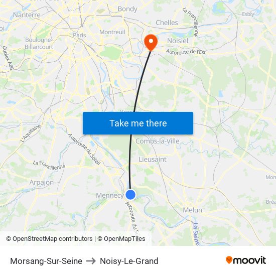 Morsang-Sur-Seine to Noisy-Le-Grand map