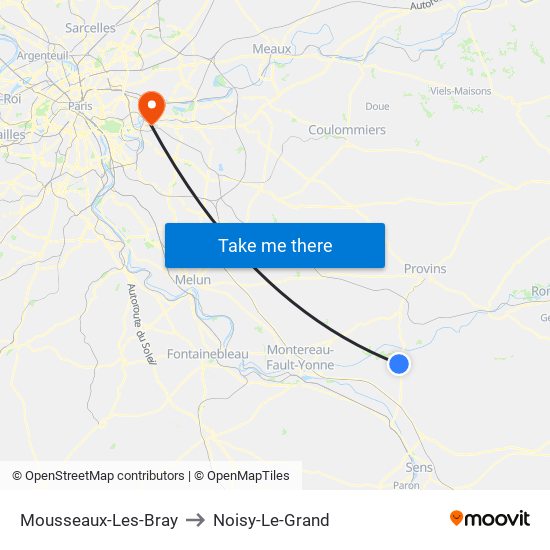 Mousseaux-Les-Bray to Noisy-Le-Grand map