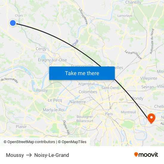 Moussy to Noisy-Le-Grand map