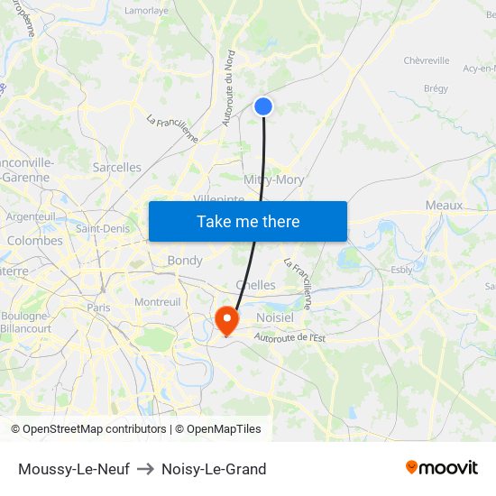 Moussy-Le-Neuf to Noisy-Le-Grand map