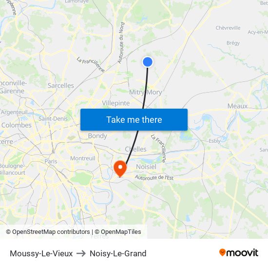 Moussy-Le-Vieux to Noisy-Le-Grand map