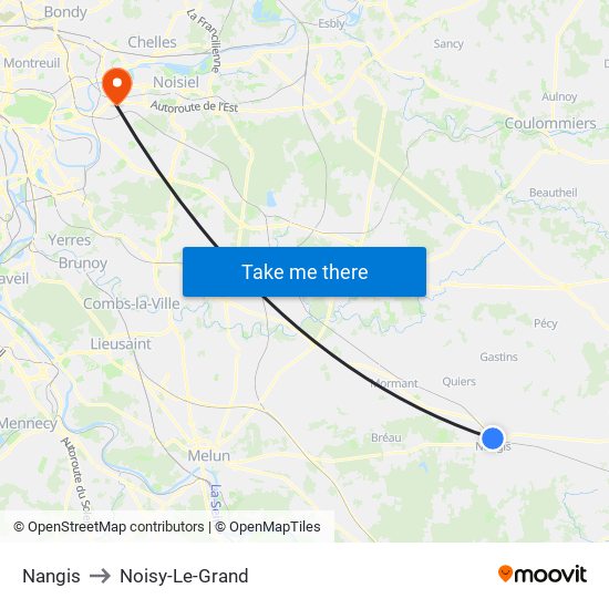 Nangis to Noisy-Le-Grand map