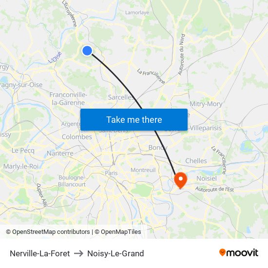 Nerville-La-Foret to Noisy-Le-Grand map