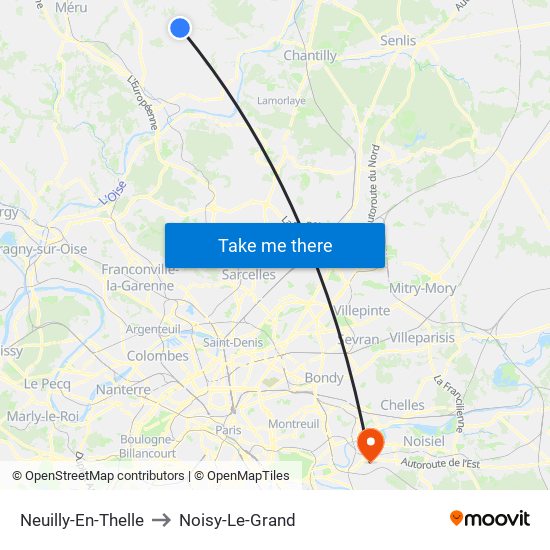 Neuilly-En-Thelle to Noisy-Le-Grand map