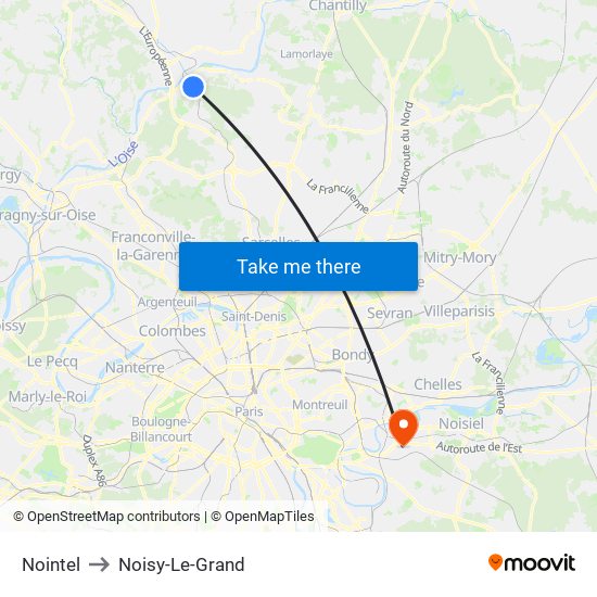 Nointel to Noisy-Le-Grand map