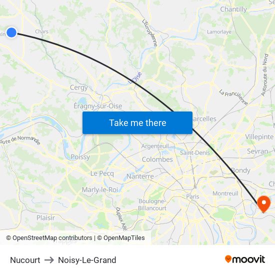 Nucourt to Noisy-Le-Grand map