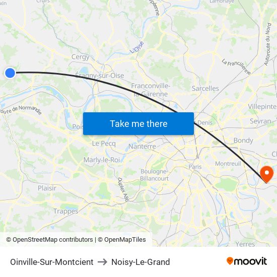 Oinville-Sur-Montcient to Noisy-Le-Grand map