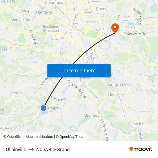Ollainville to Noisy-Le-Grand map