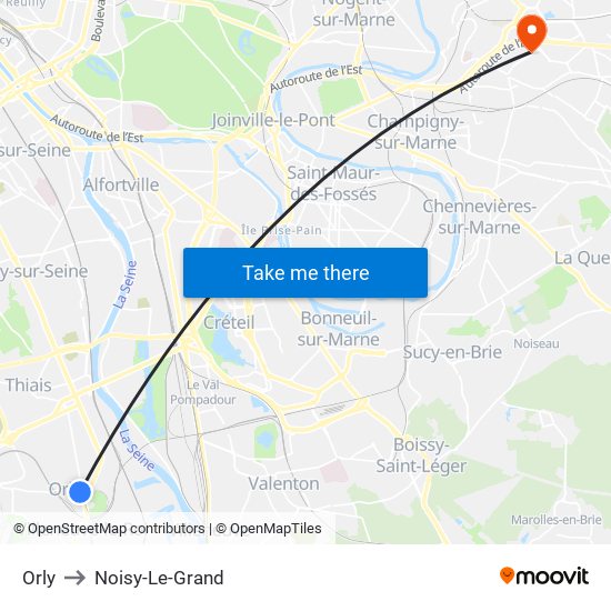Orly to Noisy-Le-Grand map