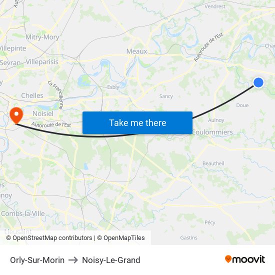 Orly-Sur-Morin to Noisy-Le-Grand map
