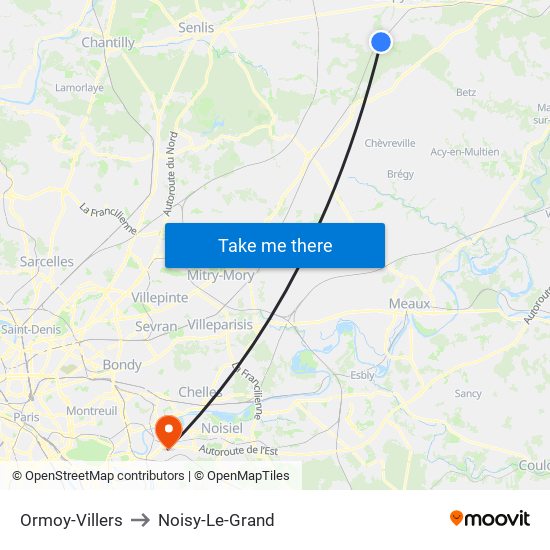 Ormoy-Villers to Noisy-Le-Grand map