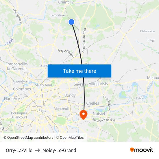 Orry-La-Ville to Noisy-Le-Grand map