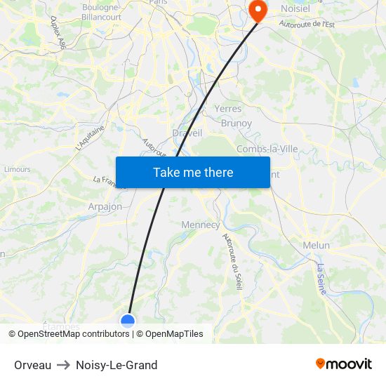 Orveau to Noisy-Le-Grand map