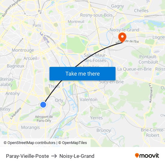 Paray-Vieille-Poste to Noisy-Le-Grand map