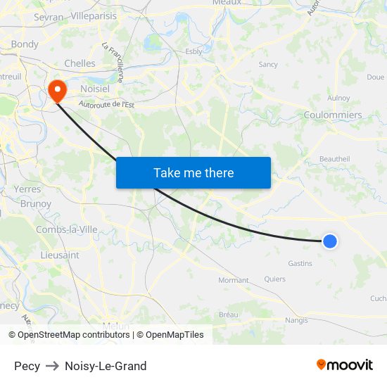 Pecy to Noisy-Le-Grand map