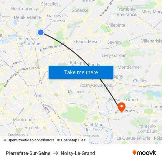 Pierrefitte-Sur-Seine to Noisy-Le-Grand map