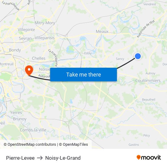 Pierre-Levee to Noisy-Le-Grand map