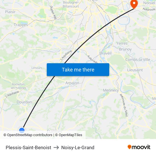 Plessis-Saint-Benoist to Noisy-Le-Grand map