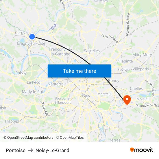 Pontoise to Noisy-Le-Grand map