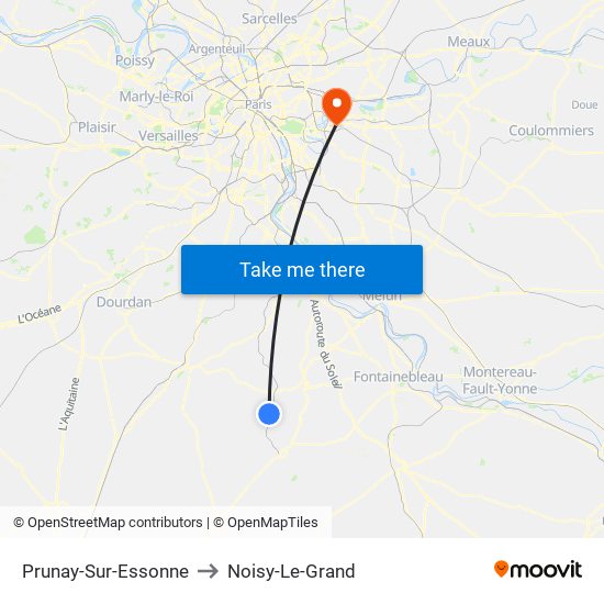 Prunay-Sur-Essonne to Noisy-Le-Grand map