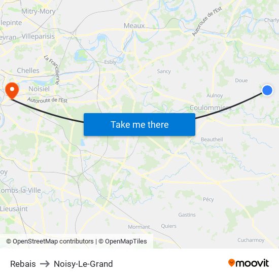Rebais to Noisy-Le-Grand map