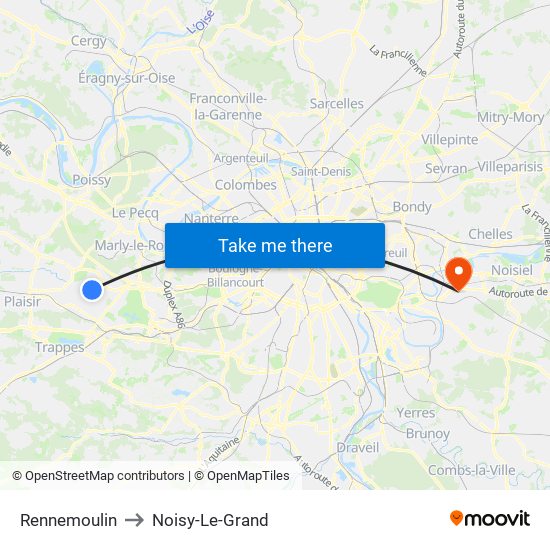 Rennemoulin to Noisy-Le-Grand map