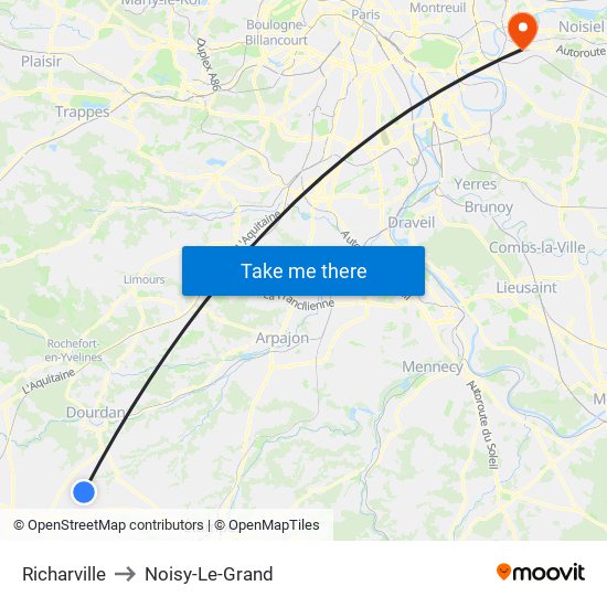 Richarville to Noisy-Le-Grand map