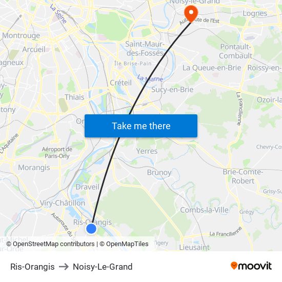 Ris-Orangis to Noisy-Le-Grand map