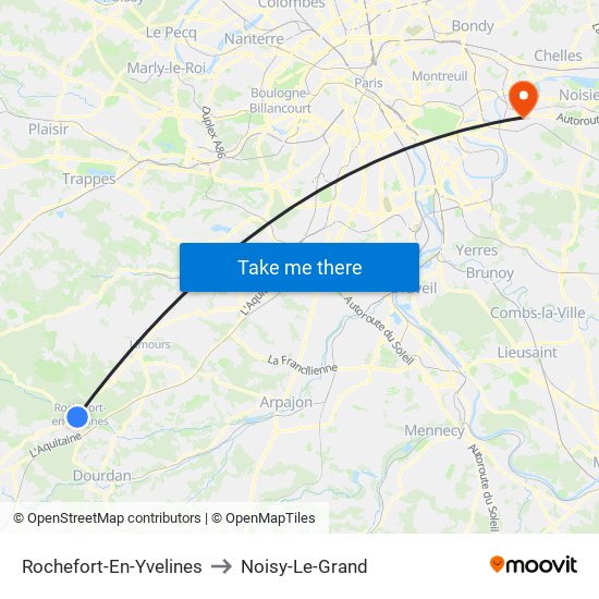 Rochefort-En-Yvelines to Noisy-Le-Grand map