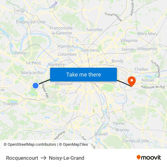 Rocquencourt to Noisy-Le-Grand map