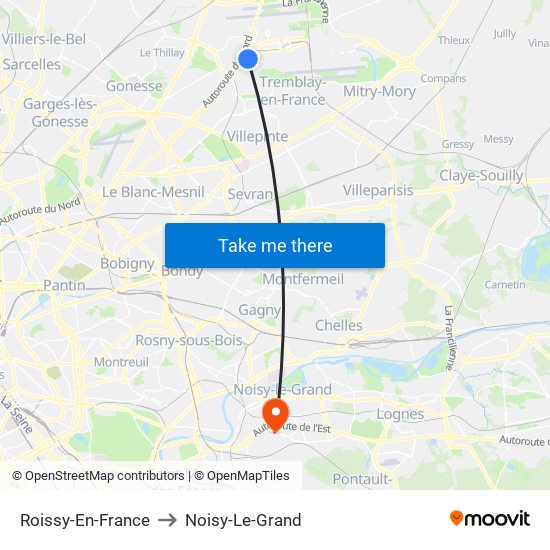 Roissy-En-France to Noisy-Le-Grand map
