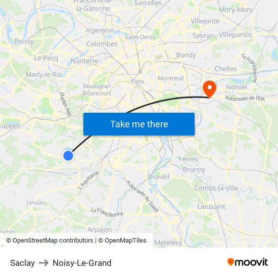 Saclay to Noisy-Le-Grand map