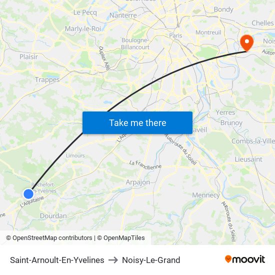 Saint-Arnoult-En-Yvelines to Noisy-Le-Grand map